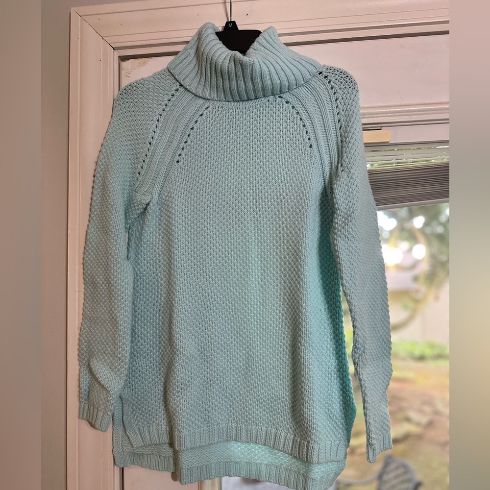 Talbots chunky Turtle Neck Sweater‎ Lambswool blend in light bluish green Sz Sm
